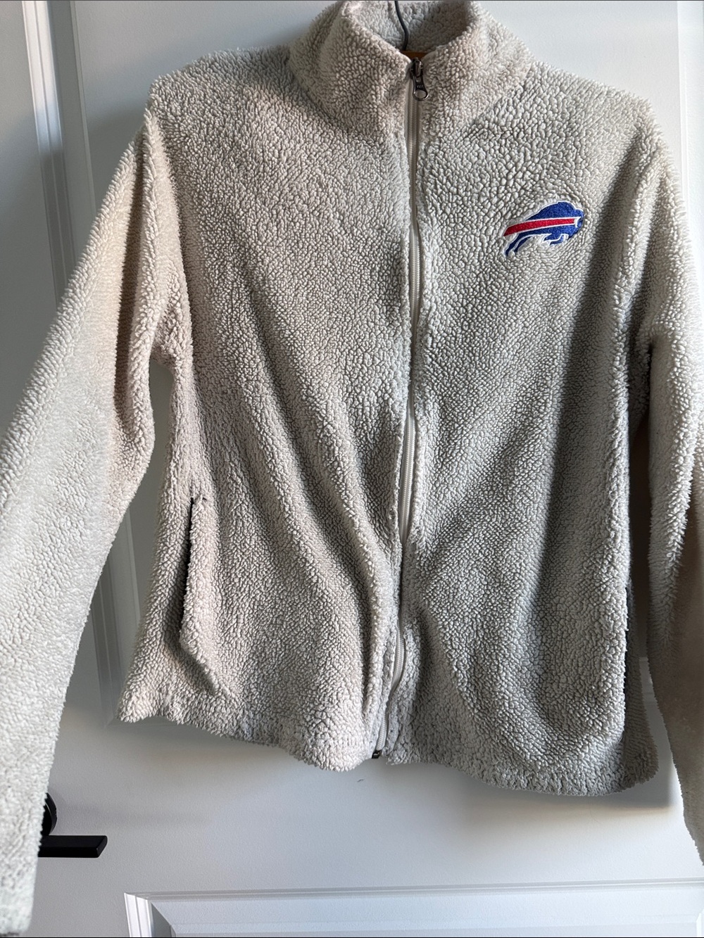 Buffalo Bills Embroidered Cream Sherpa Jacket - Women's Full-Zip